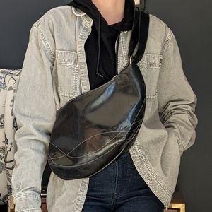 Crystalyn Kae Boho Waxed Canvas Vegan Leather Black Shoulder Bag Made in USA